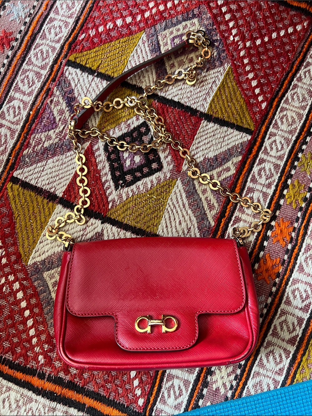 Salvatore Ferragamo Gold-Chain Red Crossbody Bag with Signature Hardware